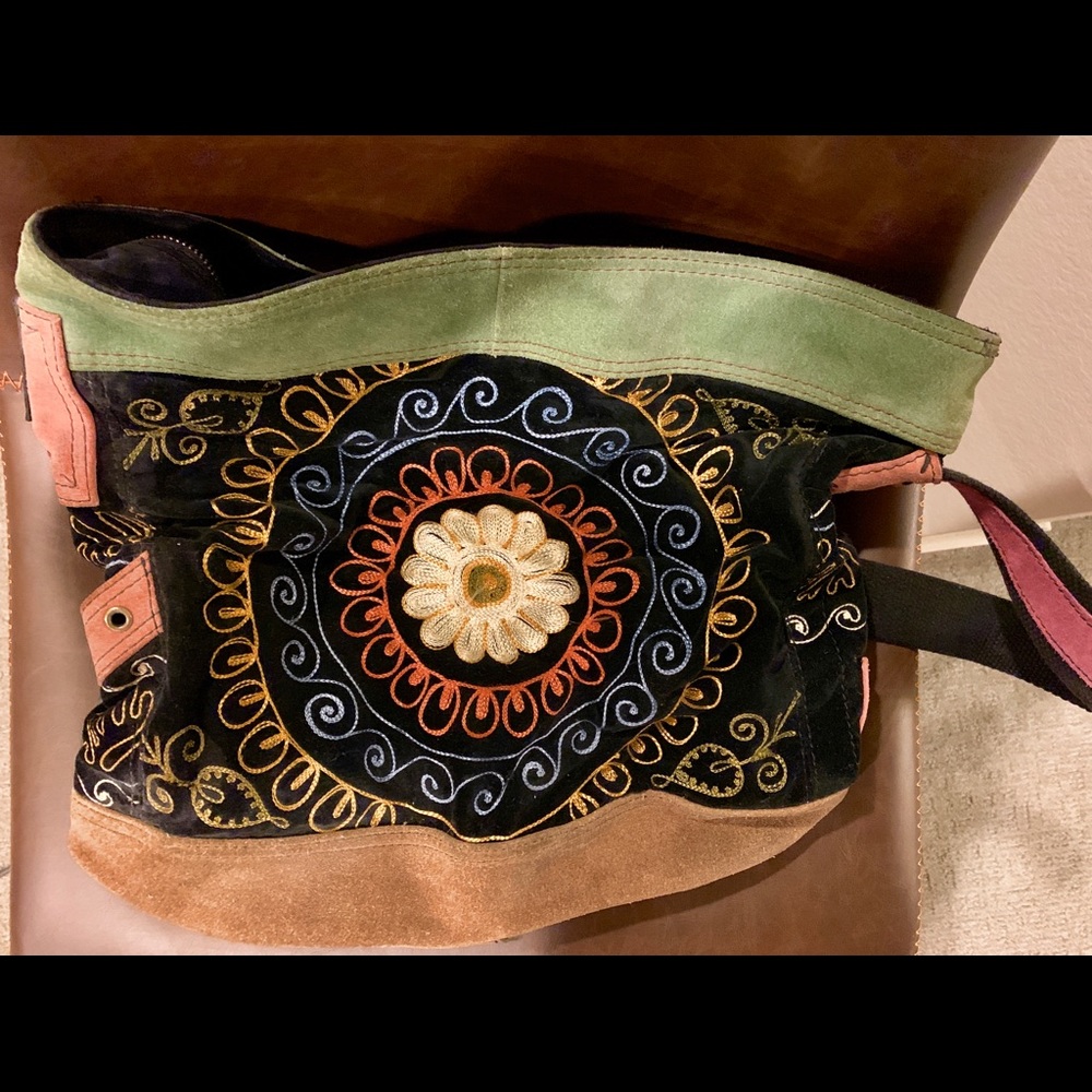 Lucky Brand Embroidered Daisy Suede Hobo Bag